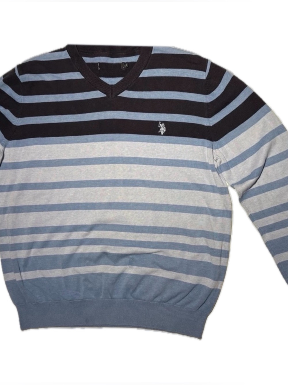 U.S. Polo Assn. Men's Blue & Navy Striped Long Sleeve V-Neck Sweater